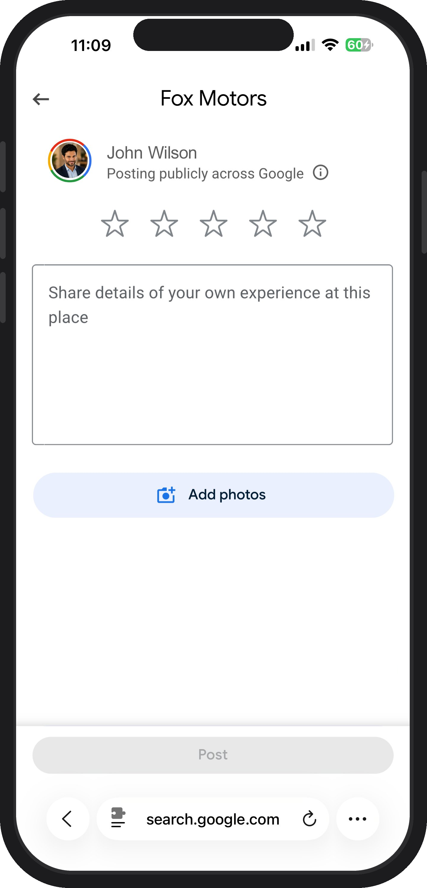 Mobile Google review screen