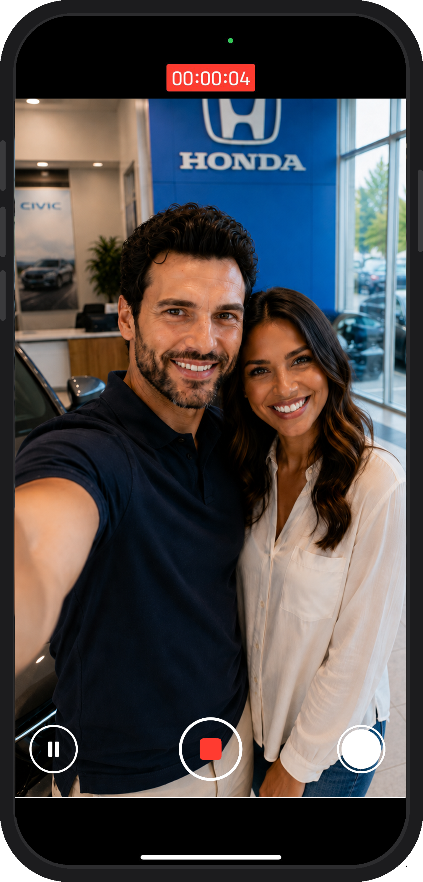 Mobile phone recording an automotive customer testimonial