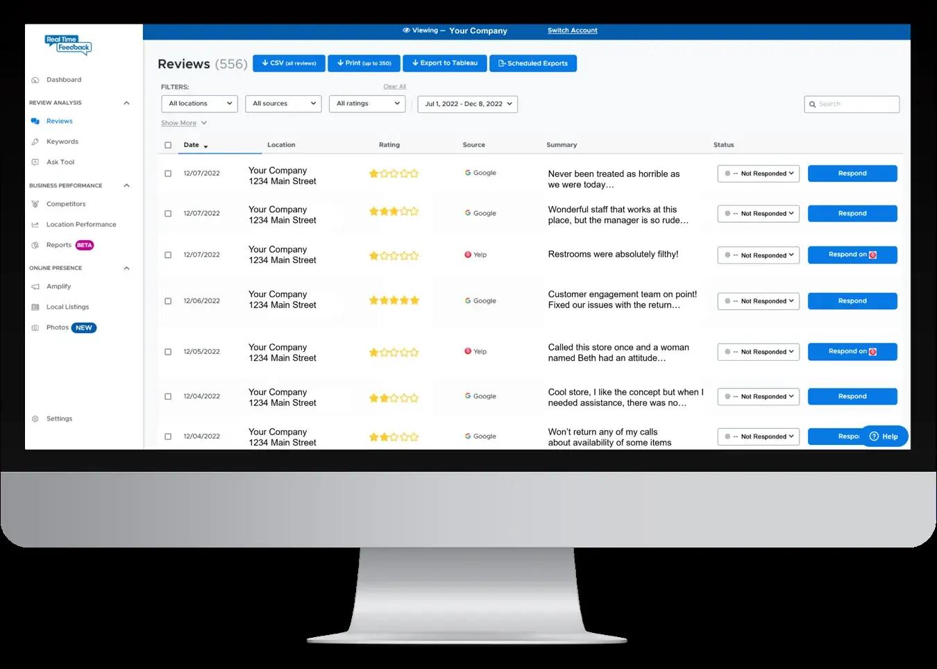 Real-time feedback dashboard interface