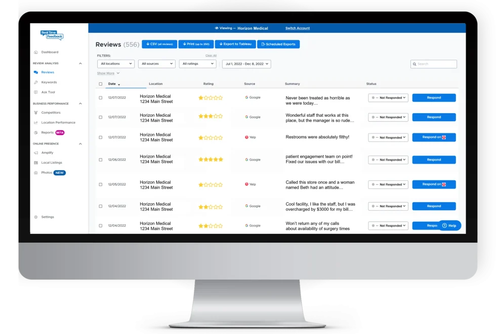 Healthcare & Medical Facilities reputation and feedback interface