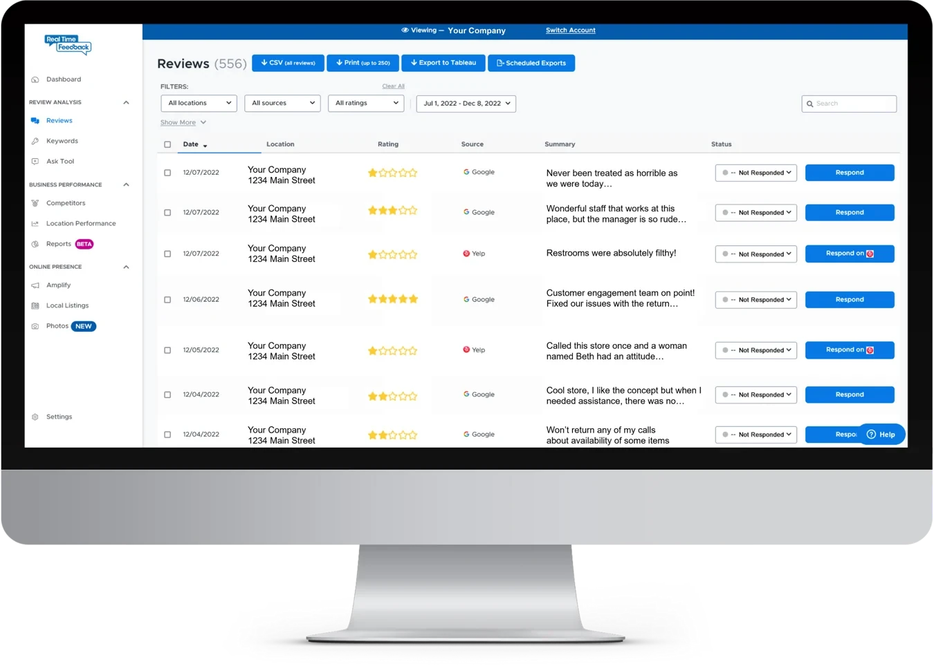 Representative Get Real Time Feedback review management and reputation dashboard interface